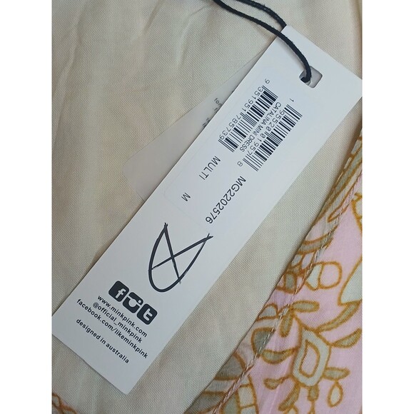 MINKPINK Sz M Catalina Mini Dress. Multicolor Pink Paisley Smocked Waist NWT - Picture 11 of 16